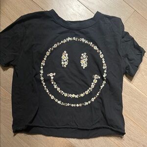 Black Smiley Face Crop Top